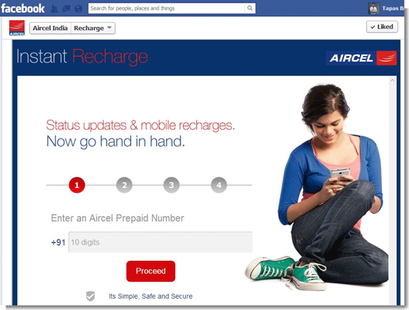 Aircel facebook Instant Recharge